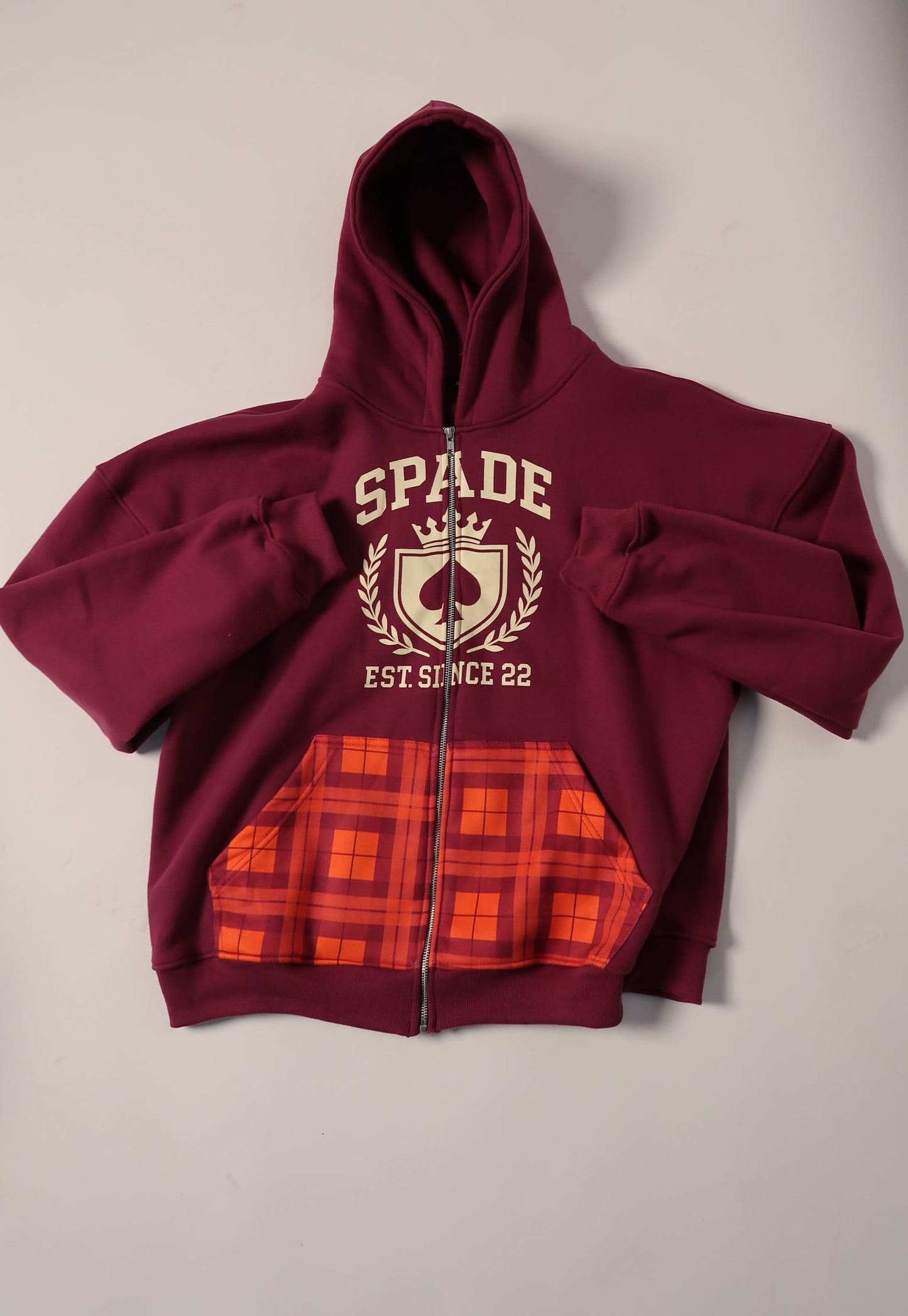 PLAID PLUM ZIP UP HOODIE