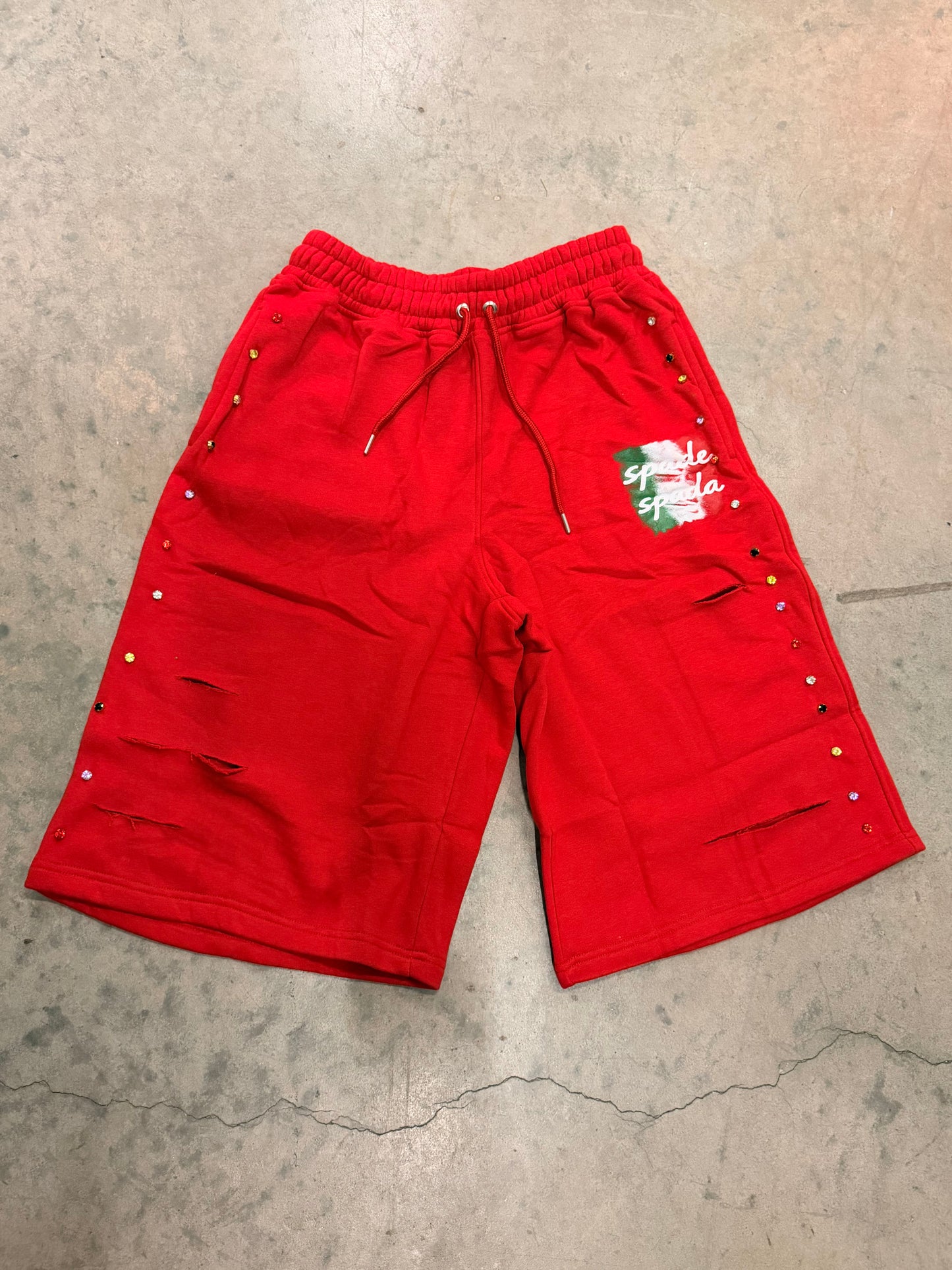 Cherry Studded Distressed Shorts 🍒